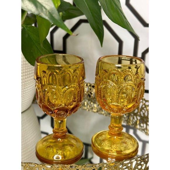 Le Smith Mini Amber Wine Glass Goblet - Moon & Star - Set Of 2 - Picture 2 of 9